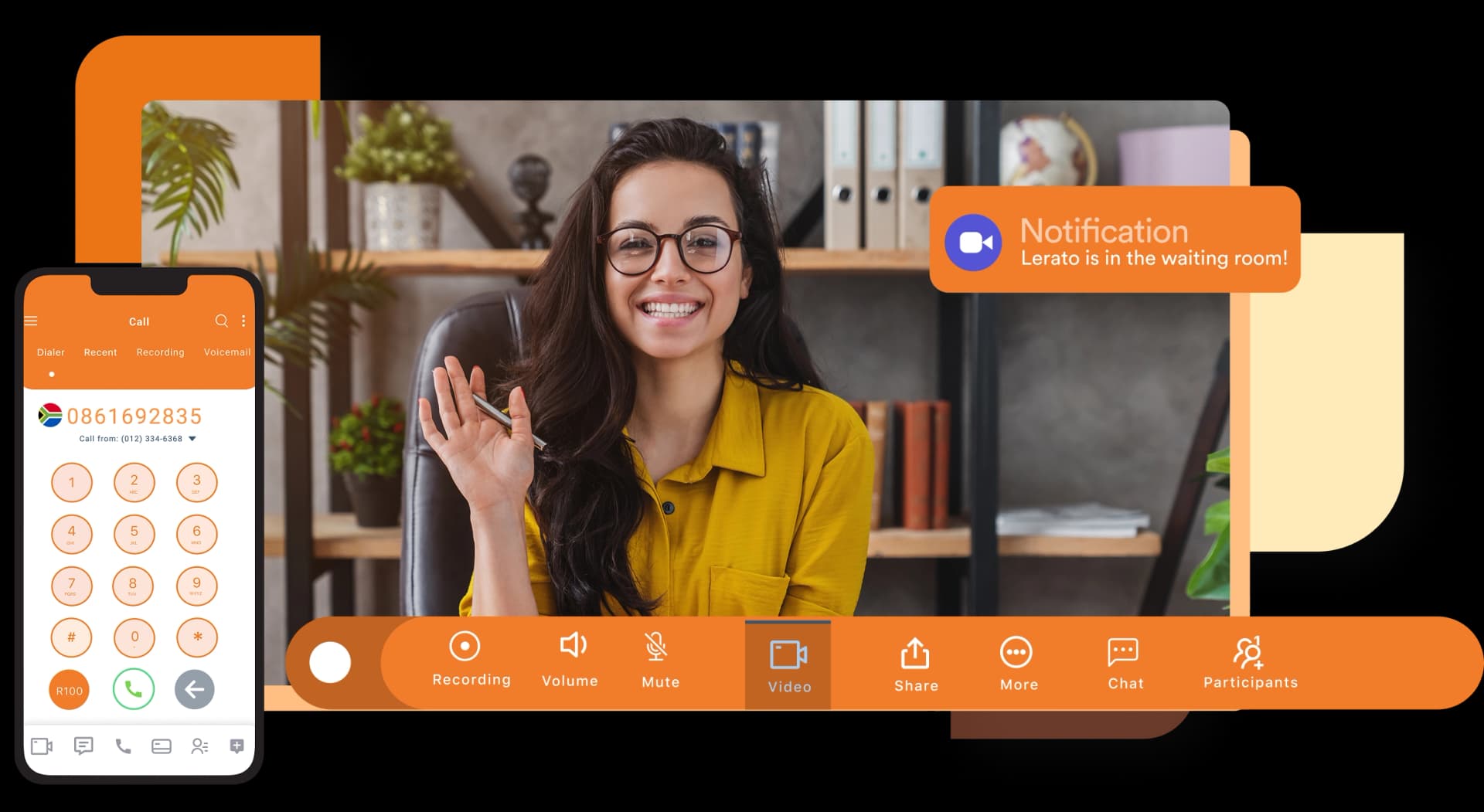 Businesswoman using NxaTel to manage team calls