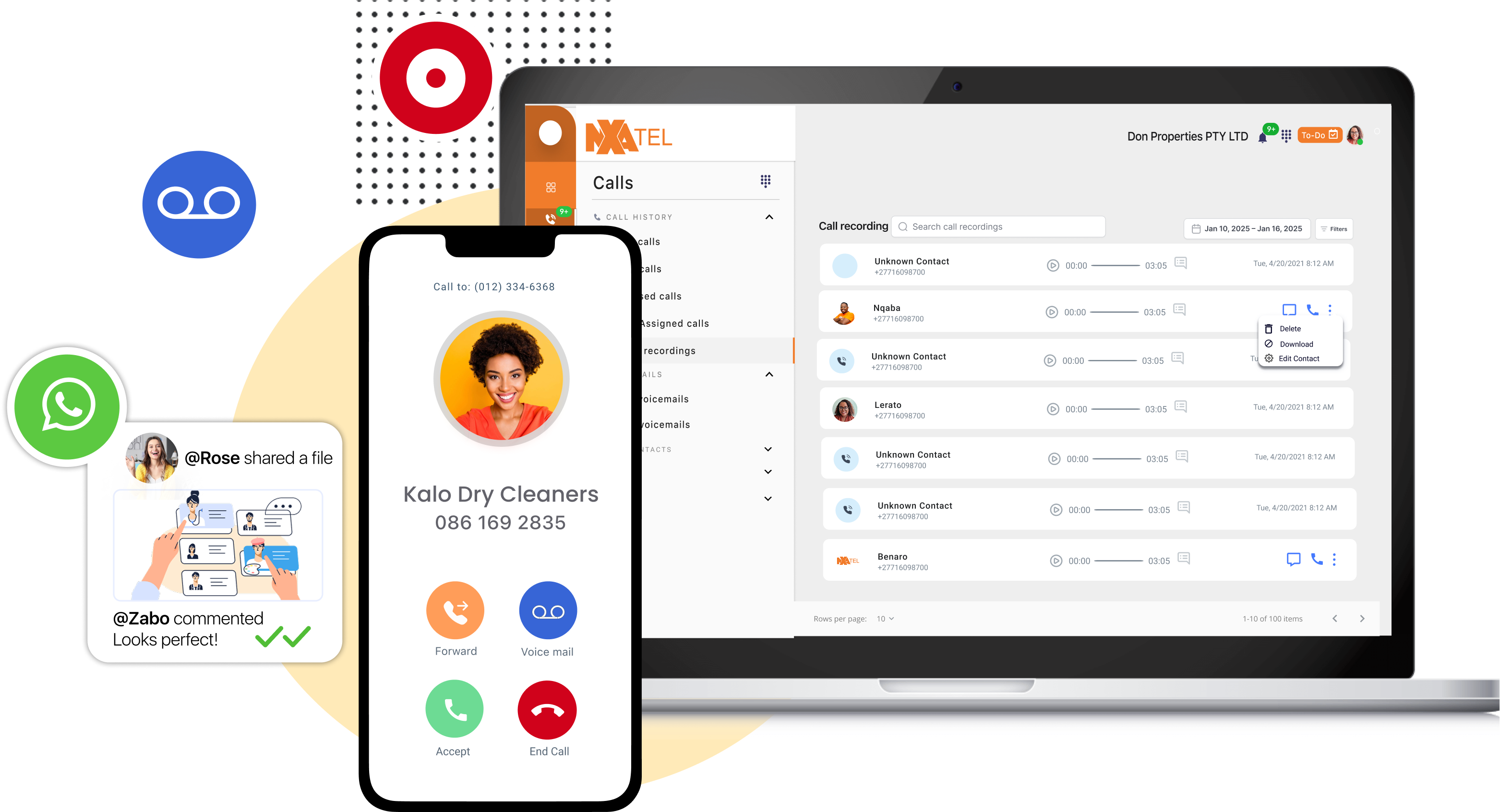 Business phone dashboard and caller ID on NxaTel platform