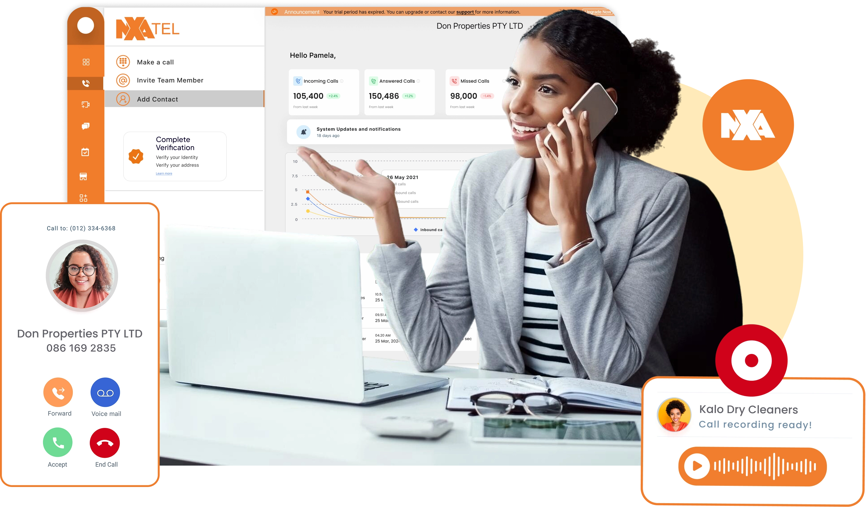 Business call app interface on mobile and desktop